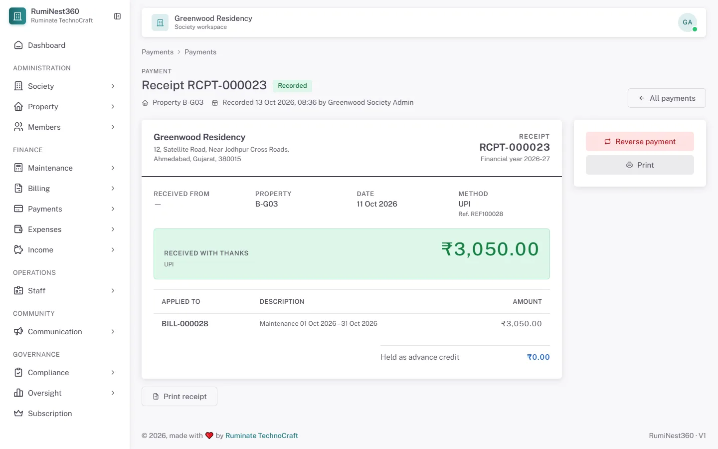 A payment receipt